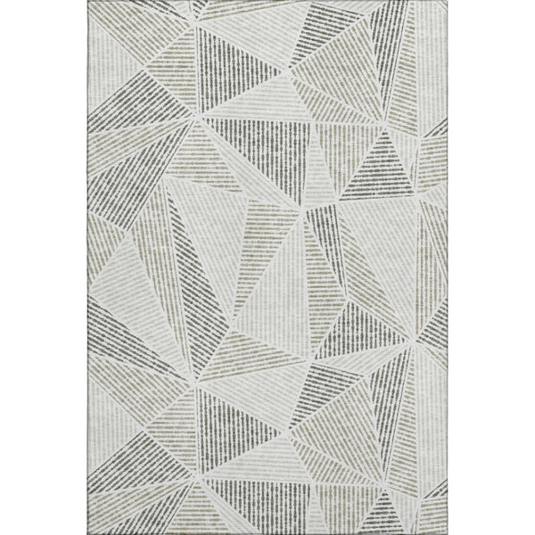 HomeRoots 9' X 12' Taupe & Silver Geometric Area Rug - Washable, UV Protected, Stain Resistant, Modern Design 651994