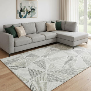 HomeRoots 10' Taupe and Silver Geometric Area Rug - Washable, UV-Protected, Stain-Resistant for Busy Homes 651995
