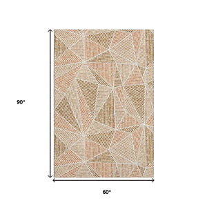 HomeRoots 5' X 8' Terra Cotta & Beige Geometric Area Rug – Washable, UV-Protected, Stain-Resistant for Durability 651997