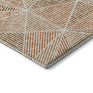 HomeRoots 5' X 8' Terra Cotta & Beige Geometric Area Rug – Washable, UV-Protected, Stain-Resistant for Durability 651997