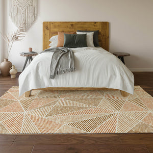 HomeRoots 5' X 8' Terra Cotta & Beige Geometric Area Rug – Washable, UV-Protected, Stain-Resistant for Durability 651997