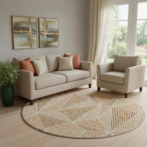 HomeRoots 8' Stylish Terra Cotta & Beige Round Rug - Washable, UV Protected, Perfect for Indoor/Outdoor Use! 651998