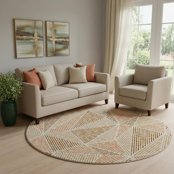 HomeRoots 8' Stylish Terra Cotta & Beige Round Rug - Washable, UV Protected, Perfect for Indoor/Outdoor Use! 651998