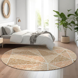 HomeRoots 8' Stylish Terra Cotta & Beige Round Rug - Washable, UV Protected, Perfect for Indoor/Outdoor Use! 651998