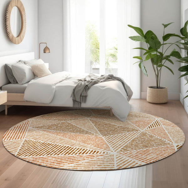 HomeRoots 8' Stylish Terra Cotta & Beige Round Rug - Washable, UV Protected, Perfect for Indoor/Outdoor Use! 651998
