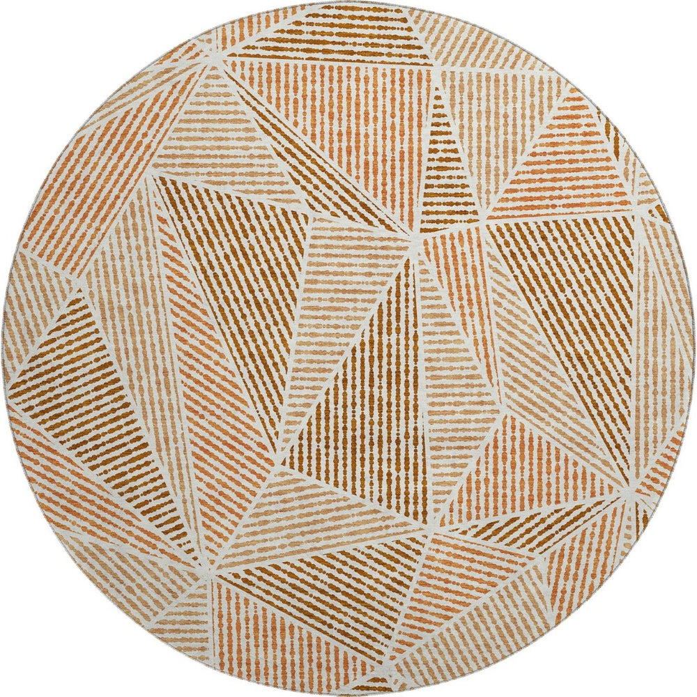 HomeRoots 8' Stylish Terra Cotta & Beige Round Rug - Washable, UV Protected, Perfect for Indoor/Outdoor Use! 651998