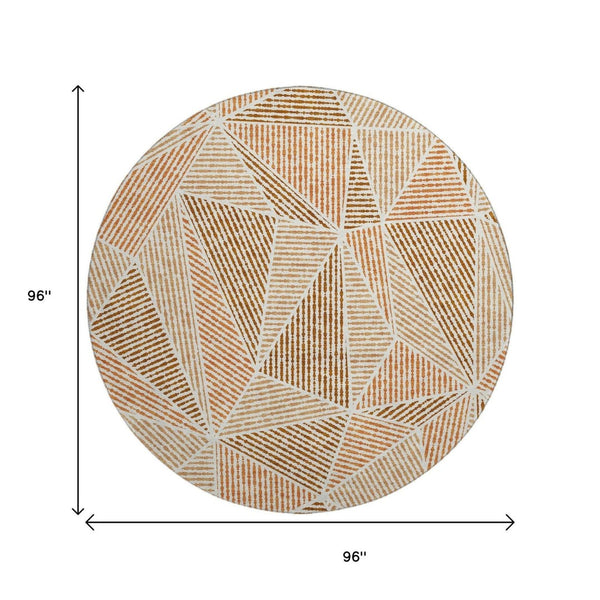 HomeRoots 8' Stylish Terra Cotta & Beige Round Rug - Washable, UV Protected, Perfect for Indoor/Outdoor Use! 651998