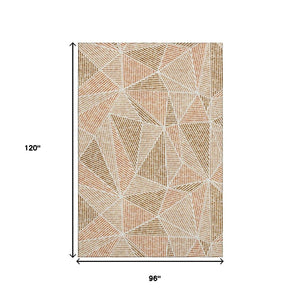 HomeRoots 8' X 10' Geometric Washable Area Rug in Terra Cotta & Beige – Durable, UV-Protected, Stylish Design 651999