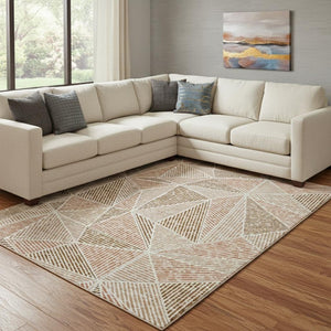 HomeRoots 8' X 10' Geometric Washable Area Rug in Terra Cotta & Beige – Durable, UV-Protected, Stylish Design 651999