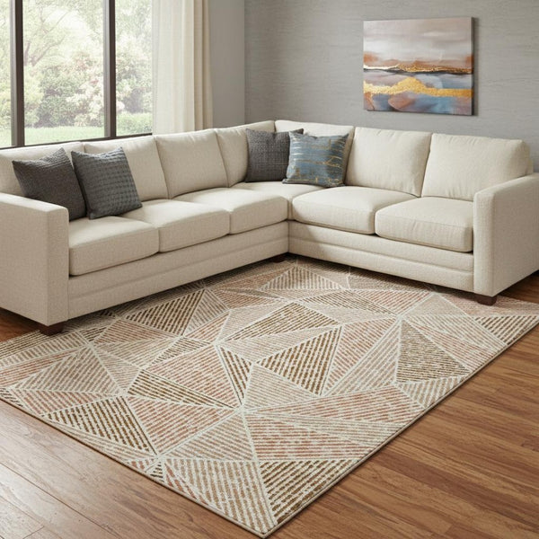HomeRoots 8' X 10' Geometric Washable Area Rug in Terra Cotta & Beige – Durable, UV-Protected, Stylish Design 651999