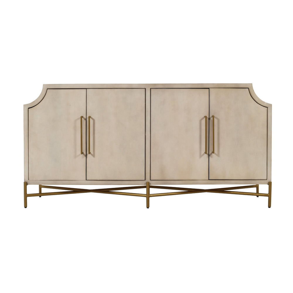 Crestview Collection Coastal Media Credenza - Elegant Solid Mango Wood Sideboard With Adjustable Shelves & Curved Design Cream Solid Wood Cvfnr4819