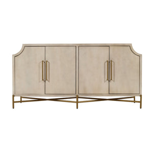 Crestview Collection Coastal Media Credenza - Elegant Solid Mango Wood Sideboard With Adjustable Shelves & Curved Design Cream Solid Wood Cvfnr4819
