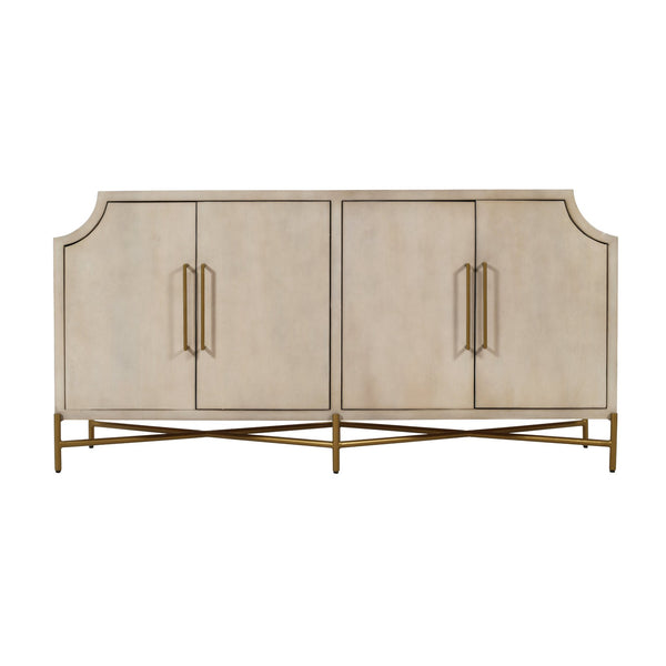 Crestview Collection Coastal Media Credenza - Elegant Solid Mango Wood Sideboard With Adjustable Shelves & Curved Design Cream Solid Wood Cvfnr4819