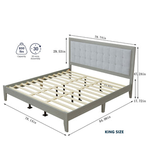 English Elm Christopher Knight Home® - Solid Wood Platform Bed With Upholstered Tufted Headboard - Mid-Century Style, Durable Support & Comfort N758P197693G