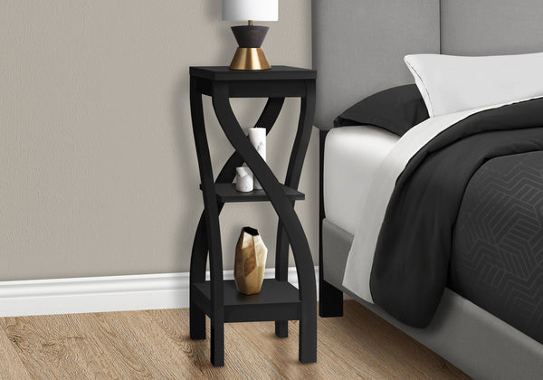 English Elm Accent 3-Tier Square Side Table with Twisted Legs for Living Room, Bedroom or Plant Stand, Laminate Black 37 L x 16 W x 4 H B2710P219026