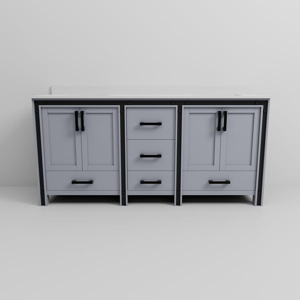English Elm Dark Grey Double Bath Vanity 72" W X 22" D – Elegant White Quartz Top, Ample Storage & Soft-Close Features B2731P260635
