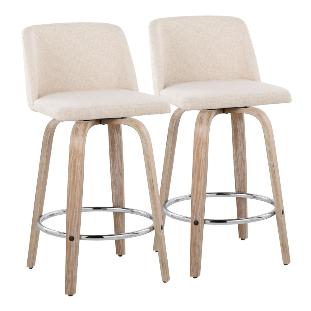 English Elm Toriano 26" Contemporary Counter Stool Set Of 2 - Swivel Cream Fabric With Whitewashed Wood Legs B202S00409-GIGA