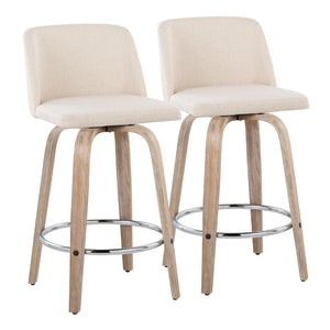 English Elm Toriano 26" Contemporary Counter Stool Set Of 2 - Swivel Cream Fabric With Whitewashed Wood Legs B202S00409-GIGA