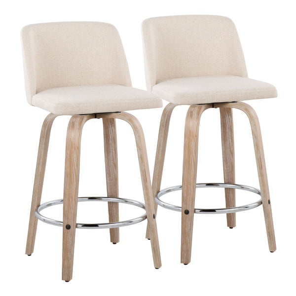 English Elm Toriano 26" Contemporary Counter Stool Set Of 2 - Swivel Cream Fabric With Whitewashed Wood Legs B202S00409-GIGA