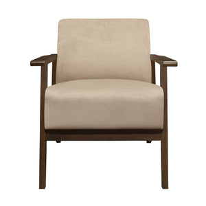 English Elm Modern Velvet Accent Chair with Dark Walnut Angular Frame, Streamlined Mid-Century Comfort Design Light Brown 35 L x 27.25 W x 19.25 H B011P271915