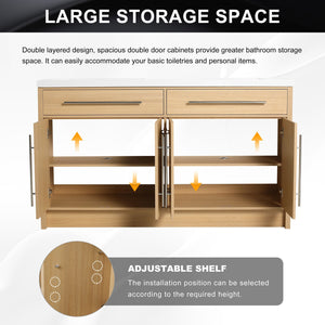 English Elm 60" Freestanding Bathroom Vanity with Dual Resin Sinks, Spacious Soft-Close Cabinet Storage, Durable Finish Oak W1972S00026