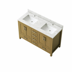 English Elm 55" Double Sink Bathroom Vanity Oak Cabinet with Carrara Top 6 Drawers 4 Doors T3785P442241
