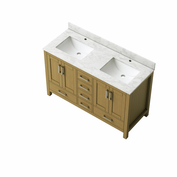 English Elm 55" Double Sink Bathroom Vanity Oak Cabinet with Carrara Top 6 Drawers 4 Doors T3785P442241