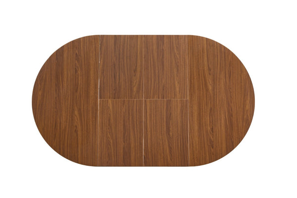 English Elm Walnut Oval Extendable Dining Table Seats up to Ten with Sleek Black Metal Legs W3875S00101