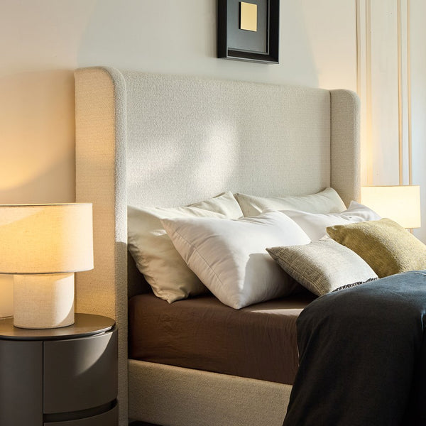 English Elm Harper Upholstered Bed With 54" Tall Headboard, Cream Boucle, Easy Assembly, No Box Spring Needed B083P331957