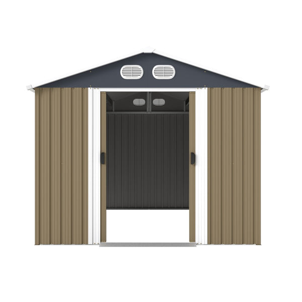 English Elm Campcraft 8x12 Outdoor Metal Storage Shed Lockable Weatherproof Backyard Tool House Brown W1598S00043