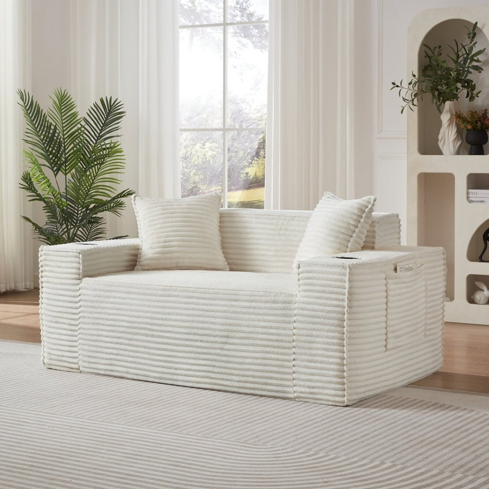 English Elm 2seater Corduroy Sofa Pocket Spring Cushioning No Assembly Compact Apartment Lounge White W3396P434756