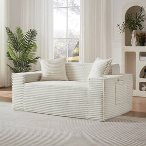 English Elm 2seater Corduroy Sofa Pocket Spring Cushioning No Assembly Compact Apartment Lounge White W3396P434756