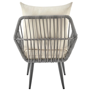 English Elm Cannes 3-Piece Conversation Set with Waterproof Removable Cushions, Tempered Glass End Table, Patio Stylish Cream+Grey B365P397648