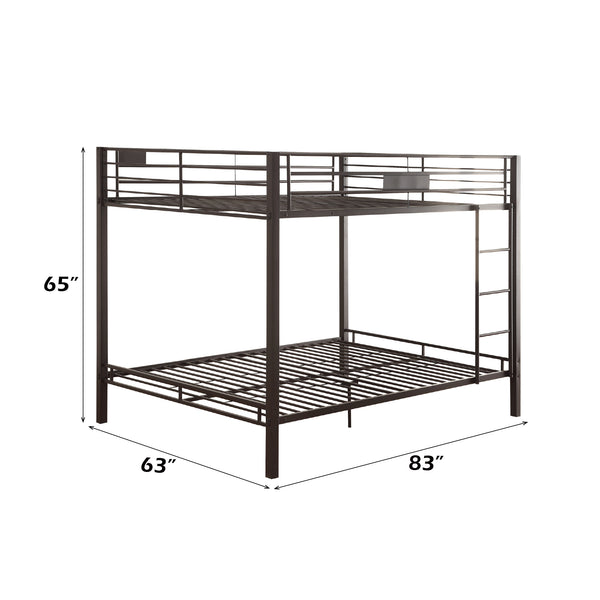 English Elm Limbra Sandy Finish Twin XL/Queen Bunk Bed with Metal Frame, Built-In Ladder, Full Guard Rail Durable Black 63 L x 19 W x 8 H B2726S00312