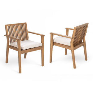 English Elm Christopher Knight Home® - Patio Acacia Wood Dining Chairs Set of 2 with Waterproof Cushions, Ergonomic Armrests, 400 lb Capacity Beige,Brown N779P234497B