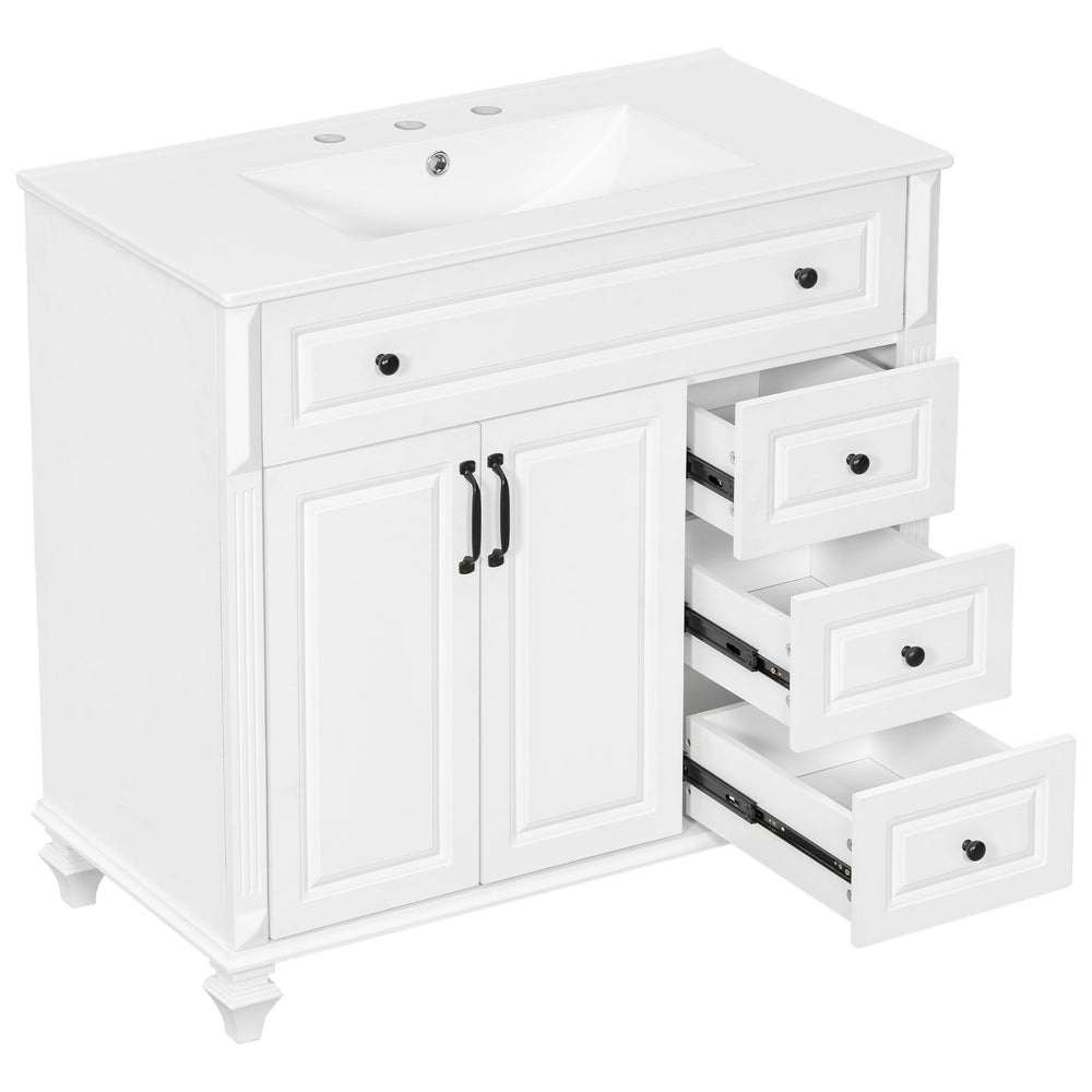 English Elm 36" Elegant Bathroom Vanity With Ceramic Sink, Solid Wood Cabinet, Modern Storage & Black Handles N725P356069K