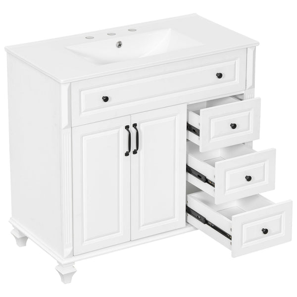 English Elm 36" Elegant Bathroom Vanity With Ceramic Sink, Solid Wood Cabinet, Modern Storage & Black Handles N725P356069K