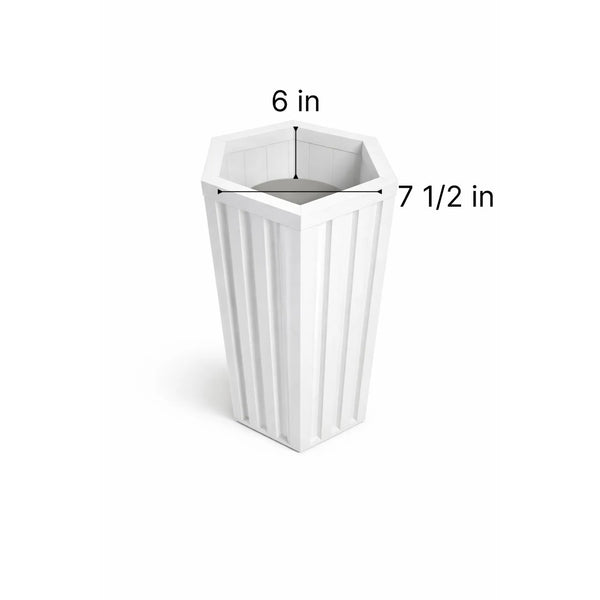English Elm Hexagon Column Aluminum Planter Geometric Outdoor Pot with Wood Tone Powder Coat Finish White B2755P462185