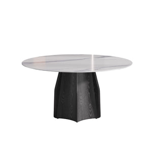 English Elm 59.05" Round Marble Dining Table - Elegant Solid Wood Base For 6-8 Guests, Modern & Durable Design W1535S00384