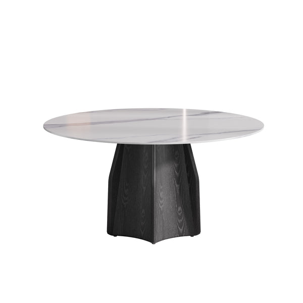 English Elm 59.05" Round Marble Dining Table - Elegant Solid Wood Base For 6-8 Guests, Modern & Durable Design W1535S00384