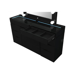 English Elm ELISA LED Vanity Set with Stool, Solid Wood & Glass Top, Built-In Speakers and Spacious Storage Black 30.75 L x 19.69 W x 28.86 H B201S00355