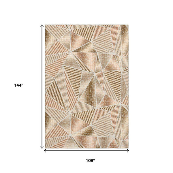 HomeRoots 9' X 12' Stylish Terra Cotta and Beige Geometric Washable Area Rug with UV Protection for Homes 652000