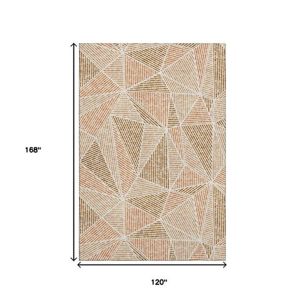 HomeRoots 10' Terra Cotta & Beige Geometric Washable Area Rug – UV Protected, Durable, Stylish, Perfect for Any Room 652001