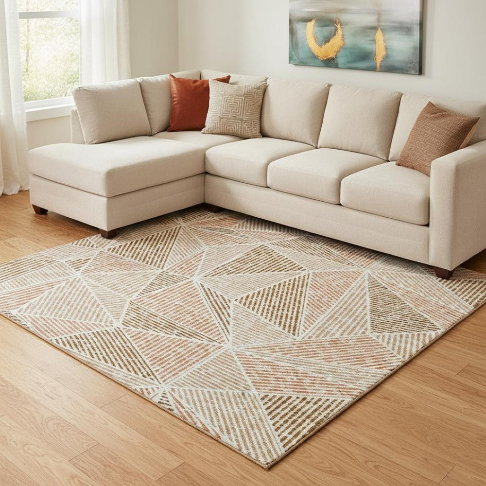 HomeRoots 10' Terra Cotta & Beige Geometric Washable Area Rug – UV Protected, Durable, Stylish, Perfect for Any Room 652001