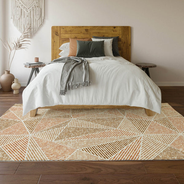 HomeRoots 10' Terra Cotta & Beige Geometric Washable Area Rug – UV Protected, Durable, Stylish, Perfect for Any Room 652001