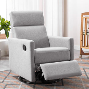 HomeRoots 26" Gray Tufted Linen Recliner Chair - 360° Swivel, Rocking & Gliding Comfort for Any Space 652002
