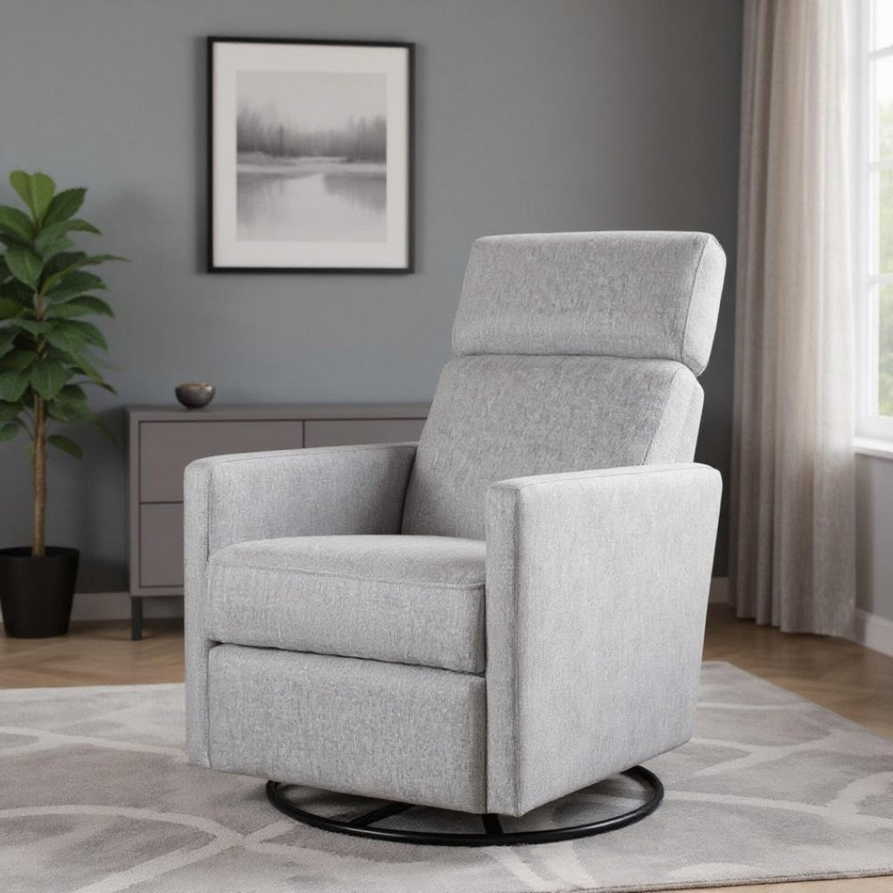 HomeRoots 26" Gray Tufted Linen Recliner Chair - 360° Swivel, Rocking & Gliding Comfort for Any Space 652002