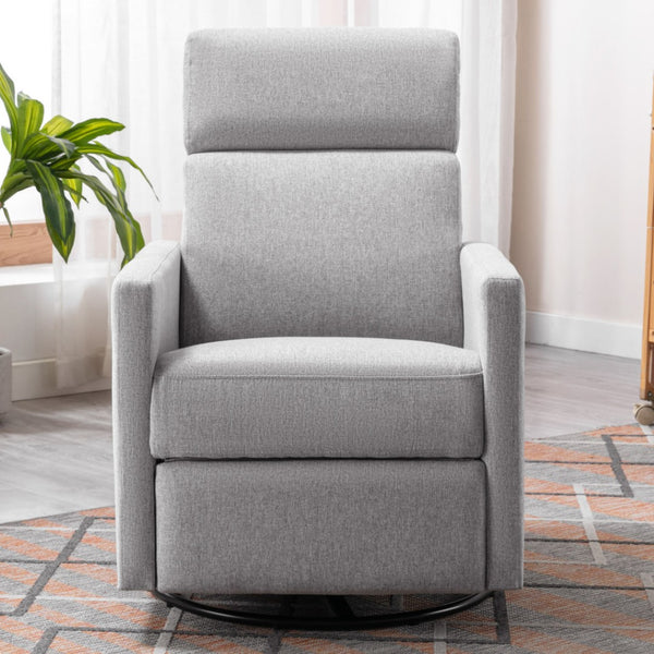 HomeRoots 26" Gray Tufted Linen Recliner Chair - 360° Swivel, Rocking & Gliding Comfort for Any Space 652002