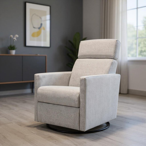 HomeRoots 26" Tan Tufted Linen Recliner with Gliding, Swivel, and Rocking Features – Perfect for Comfort & Style 652003