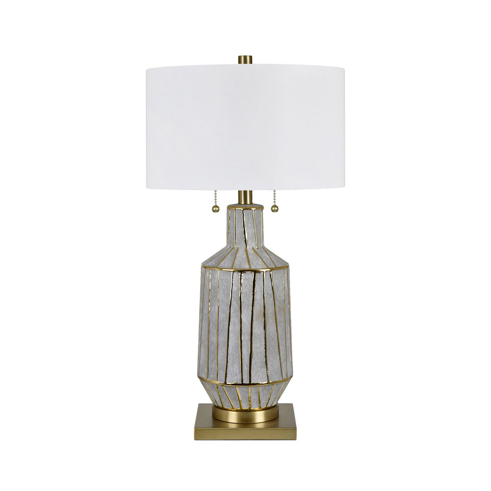 Crestview Collection 32.75"H Elegant Ceramic Table Lamp With Gold Accents, Intersecting Design, Twin Pull Chains & Shade   Cvap3121